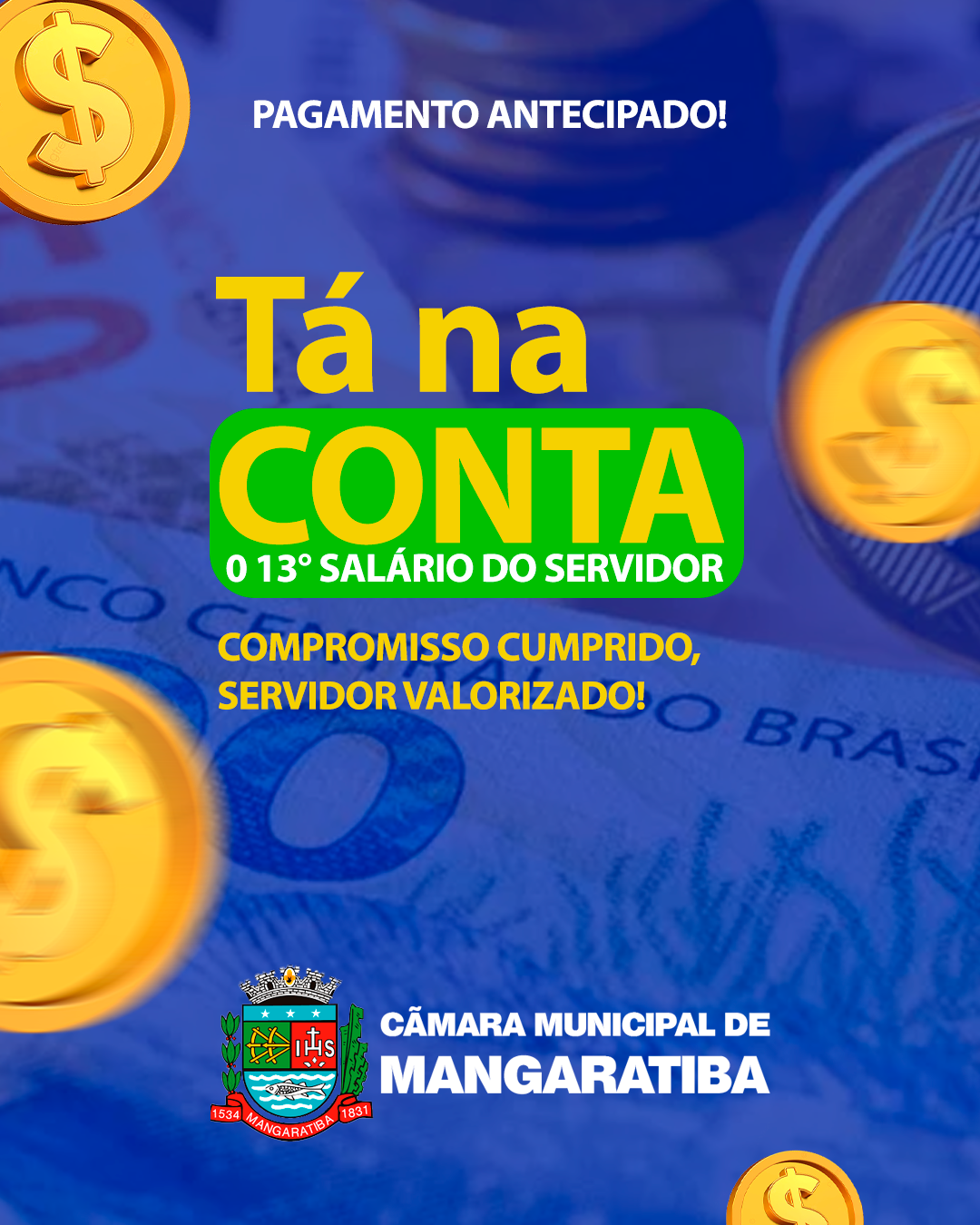 13º SALÁRIO NA CONTA DO SERVIDOR DO LEGISLATIVO