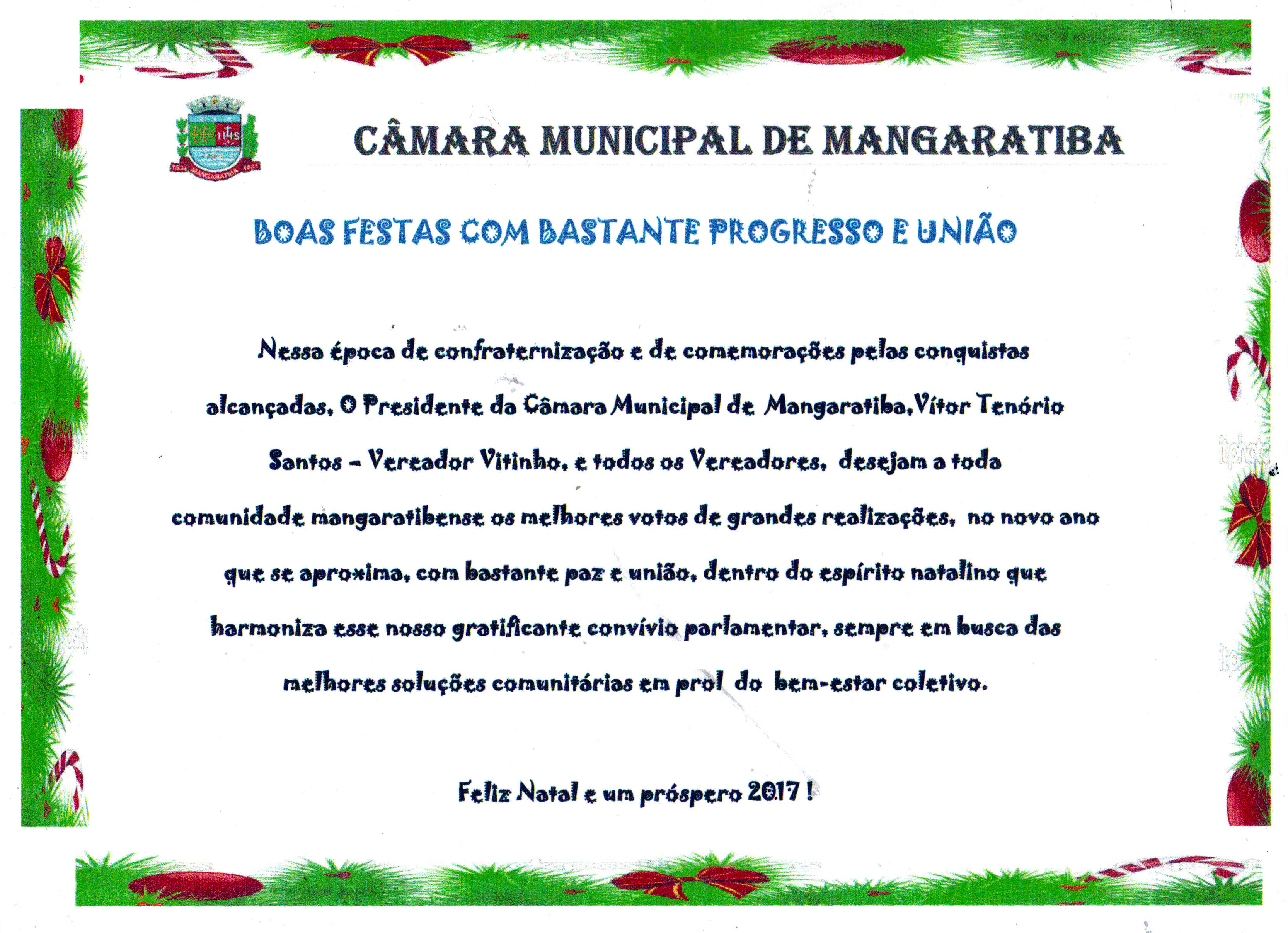 Boas Festas com bastante progresso e união