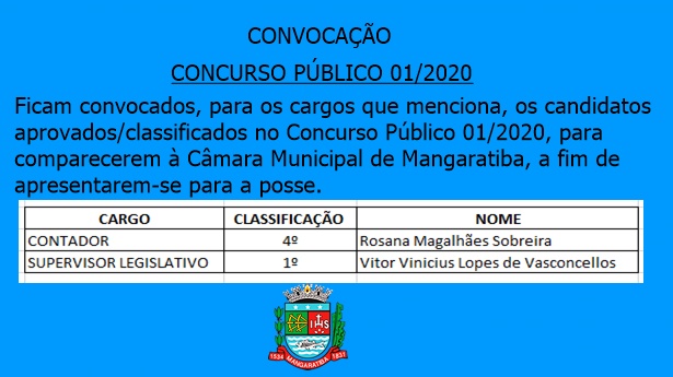CONVOCAÇÃO - CONCURSO PÚBLICO 01/2020
